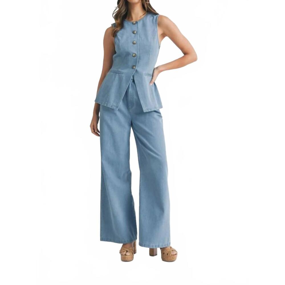 NEW MABLE tuti denim vest & pant set in blue